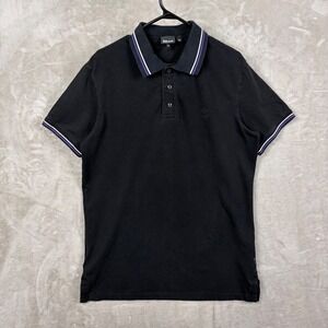 Just Cavalli Men XL Black Pique Polo Shirt Purple White Tip  Snake Print Collar
